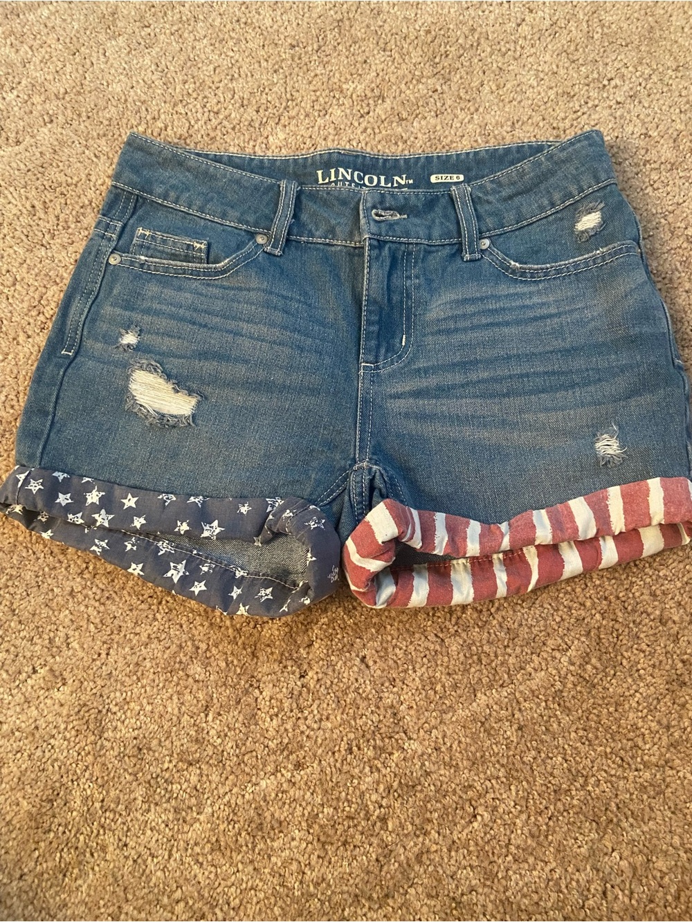 Lincoln Blue Denim Women's Shorts with Flag Cuff